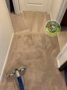 Hallway carpet cleaning in Summerville SC removing dark traffic lanes and embedded soil