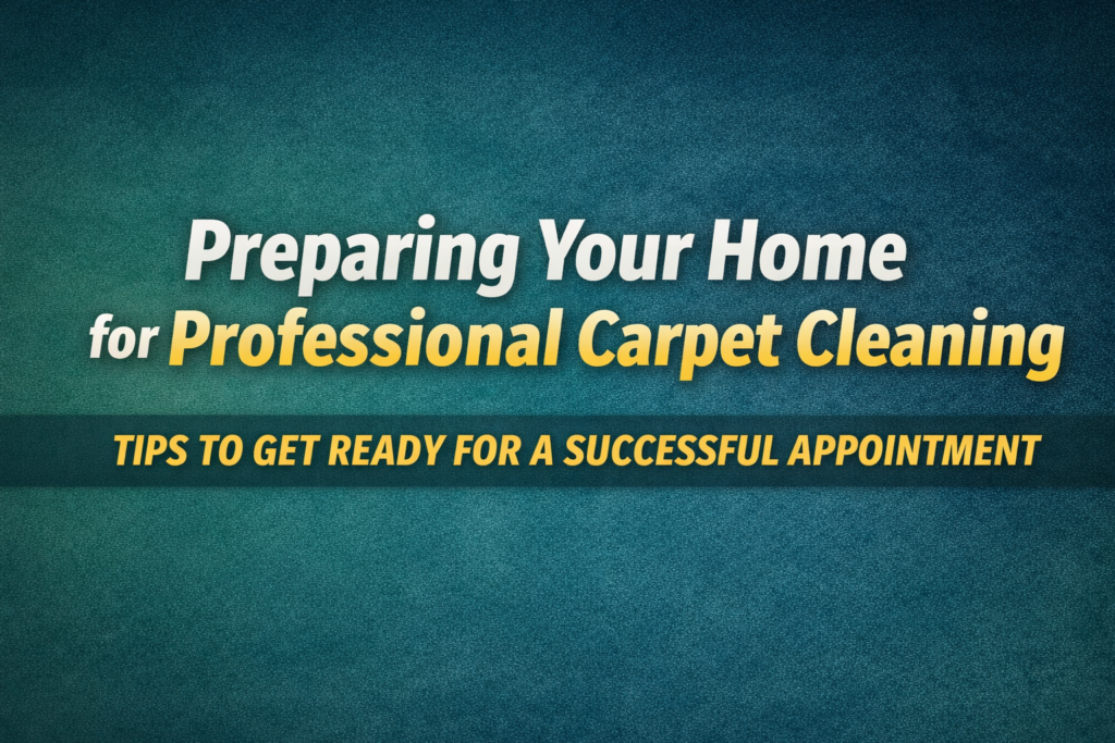 Preparing your home for professional carpet cleaning text banner with tips for a successful carpet cleaning appointment in Summerville SC