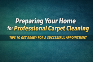 Preparing your home for professional carpet cleaning text banner with tips for a successful carpet cleaning appointment in Summerville SC